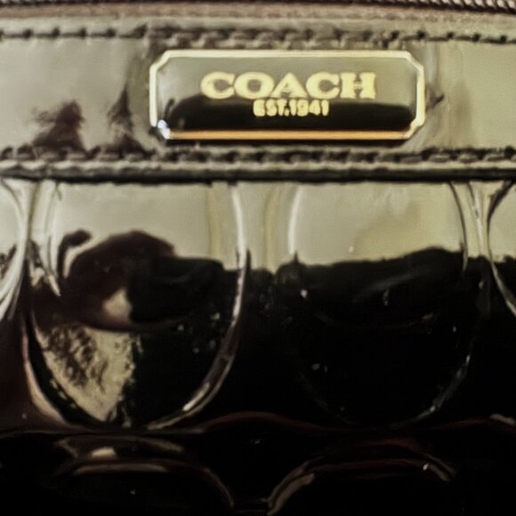 Vintage Coach Y2K Signature Patent Leather Black Wristlet Silver Hardware EUC - Picture 2 of 12